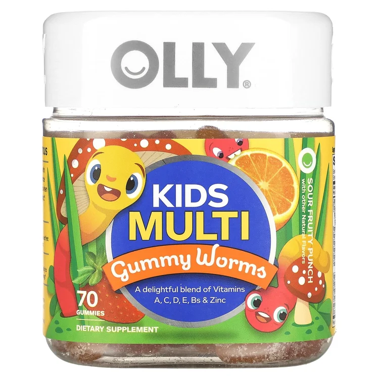 Kids Multi, Gummy Worms, Sour Fruit Punch, 70 Gummies image 1