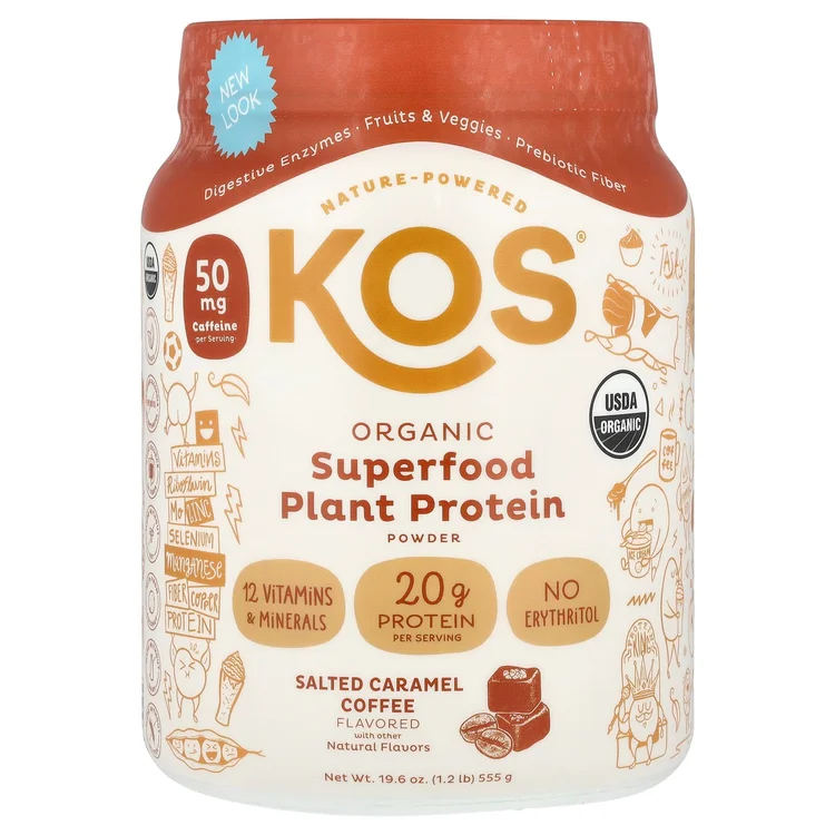 Organic Superfood Plant Protein Powder, Salted Caramel Coffee, 1.2 lb (555 g) image 1