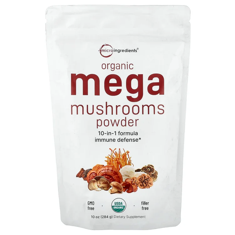 Organic Mega Mushrooms Powder, 10 oz (284 g) image 1