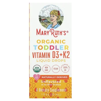 Organic Toddler Vitamin D3 + K2 Liquid Drops, 1-3 Years, Unflavored, 1 fl oz (30 ml)