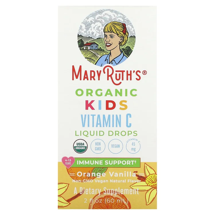 Organic Kids Vitamin C Liquid Drops, 4-13 Years, Orange Vanilla, 45 mg, 2 fl oz (60 ml) image 1