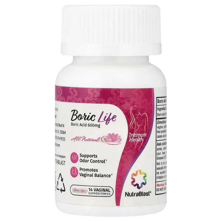 Boric Life, Boric Acid, 600 mg, 14 Vaginal Suppositories image 1