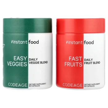 Easy Veggies Daily Veggie Blend / Fast Fruits Daily Fruit Blend, 2 Bottles, 90 Capsules Each