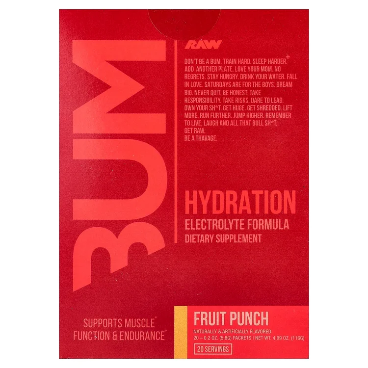Bum, Hydration, Electrolyte Formula, Fruit Punch, 20 Packets, 0.2 oz (5.8 g) Each image 1