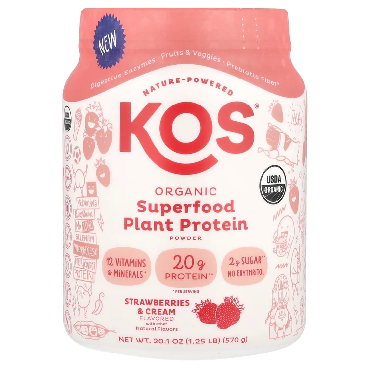 Organic Superfood Plant Protein Powder, Strawberries & Cream, 1.25 lb (570 g) image 1