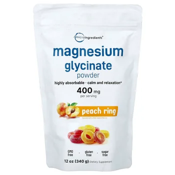 Magnesium Glycinate Powder, Peach Rings, 12 oz (340 g)