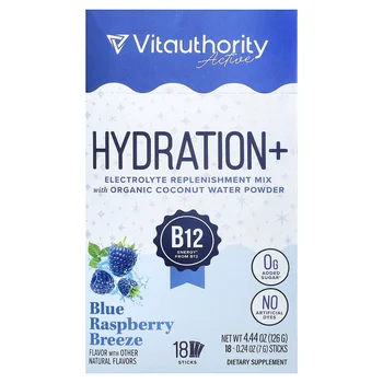 Active, Hydration+, Blue Raspberry Breeze, 18 Sticks, 0.24 oz (7 g) Each