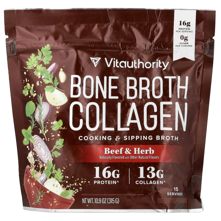 Bone Broth Collagen, Cooking & Sipping Broth, Beef & Herb, 10.9 oz (315 g) image 1