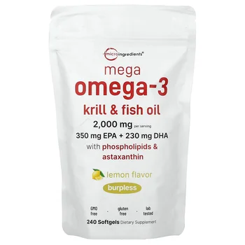 Mega Omega-3 Krill & Fish Oil With Phospholipids & Astaxanthin, Lemon, 240 Softgels