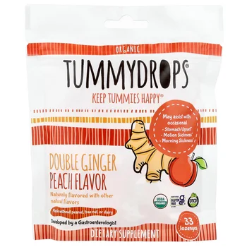 Organic Double Ginger Peach Drops, 33 Lozenges