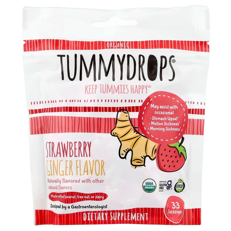 Organic Ginger Drops, Strawberry, 33 Lozenges image 1
