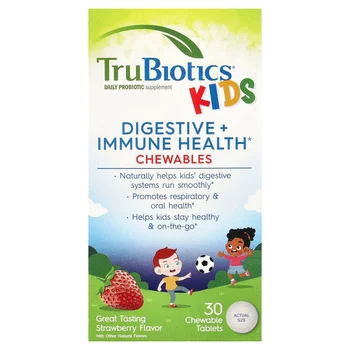 Kids, Digestive + Immune Health, Strawberry, 30 Chewable Tablets