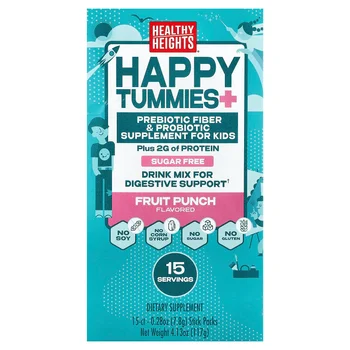 Happy Tummies, Drink Mix for Digestive Support, Kids 2+, Fruit Punch, 15 Stick Packs, 0.28 oz (7.8 g) Each