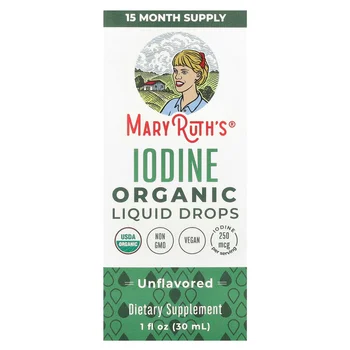 Organic Iodine Liquid Drops, Unflavored, 250 mcg, 1 fl oz (30 ml)