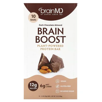 Brain Boost, Plant-Powered Protein Bar, Dark Chocolate Almond, 10 Bars, 1.5 oz (50 g) Each