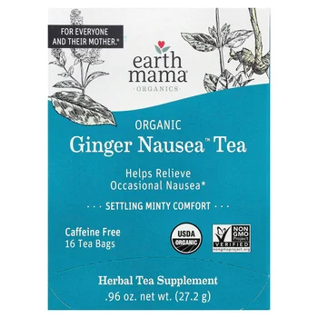 Organics, Organic Ginger Nausea™ Tea, Settling Minty Comfort, Caffeine Free, 16 Tea Bags, 0.96 oz (27.2 g)
