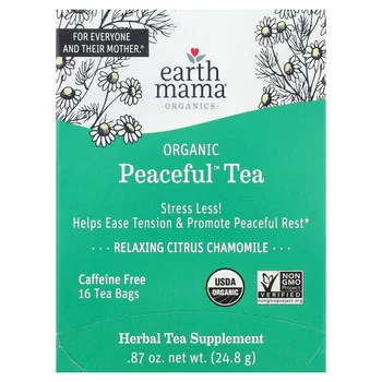 Organics, Organic Peaceful™ Tea, Relaxing Citrus Chamomile, Caffeine Free, 16 Tea Bags, 0.87 oz (24.8 g)