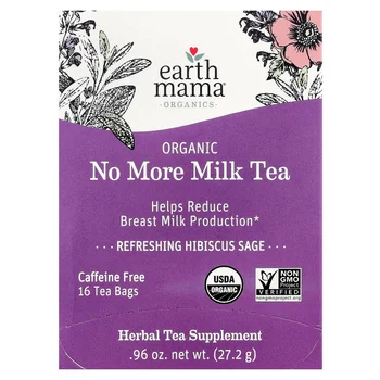 Organics, Organic No More Milk Tea, Refreshing Hibiscus Sage, Caffeine Free, 16 Tea Bags, 0.96 oz (27.2 g)