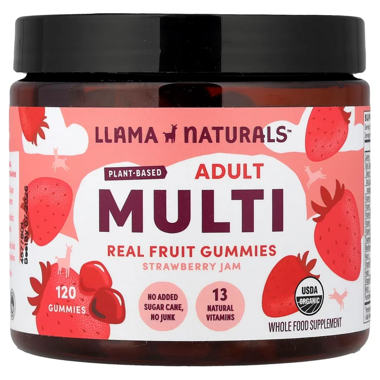 Adult Plant-Based Multi, Real Fruit Gummies, Strawberry Jam, 120 Gummies image 1
