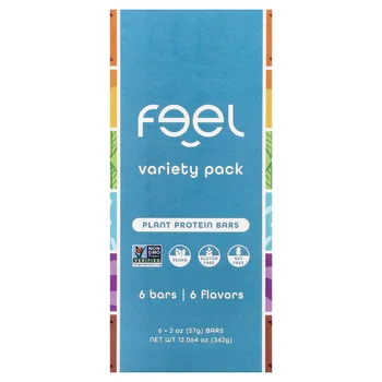 Plant Protein Bars, Variety Pack, 6 Bars, 2 oz (57 g) Each