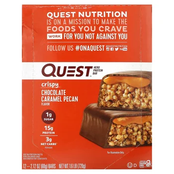 Hero Protein Bar, Crispy Chocolate Caramel Pecan, 12 Bars, 2.12 oz (60 g) Each