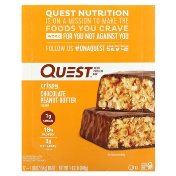 Hero Protein Bar, Crispy Chocolate Peanut Butter, 12 Bars, 1.9 oz (54 g) Each