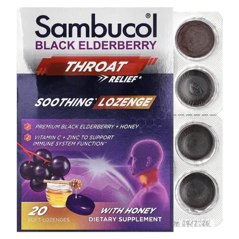 Black Elderberry, Throat Relief, Soothing Lozenge With Honey, 20 Soft Lozenges