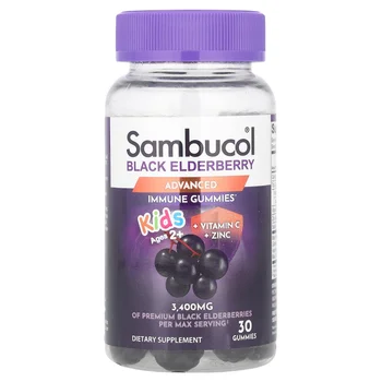 Kids Black Elderberry Gummies + Vitamin C  + Zinc, Ages 2+, 30 Gummies