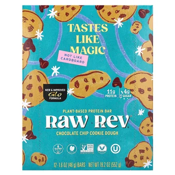 Plant-Based Protein Bar, Chocolate Chip Cookie Dough, 12 Bars, 1.6 oz (46 g) Each